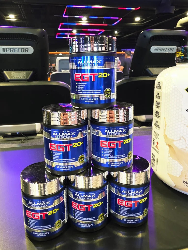 Allmax EGT20+ display photographed inside the SuppVerse store