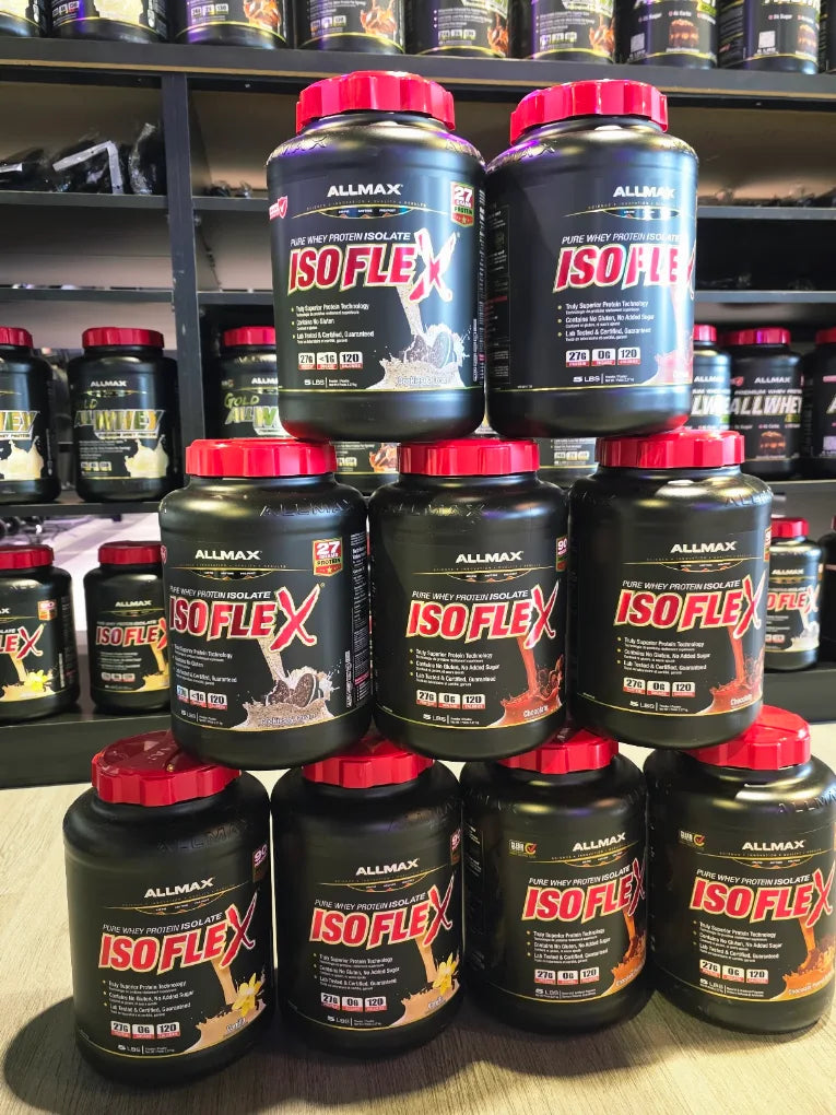 Allmax Isoflex display photographed inside the SuppVerse store